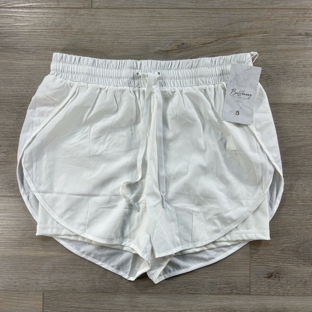 NWT Buffbunny Collection Medium White Lifesaver High Waisted 1.5" Lined Shorts